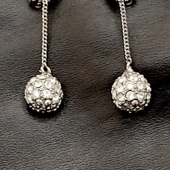 Vintage Silver & Rhinestone Ball Drop Art Deco Earrings - Picture 4 of 8